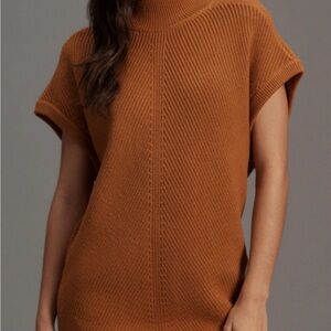 Anthropologie Ribbed Short-Sleeve Turtleneck Sweater - Rust